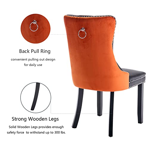 Orange Velvet and Black PU Upholstered Dining Chairs Set of 6 (6 Count)