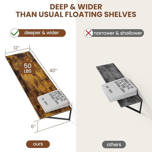 40W x 12D Deep Floating Shelves Set of 2 Rustic Brown (2 Count)