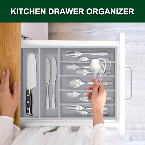 Utensil Organizer 13'' Silverware Drawer Organizer Cutlery Kitchen Bamboo