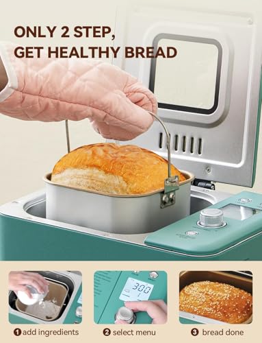 20-in-1 2LB Bread Maker Metal Bread Machine with Dual Heater, Green