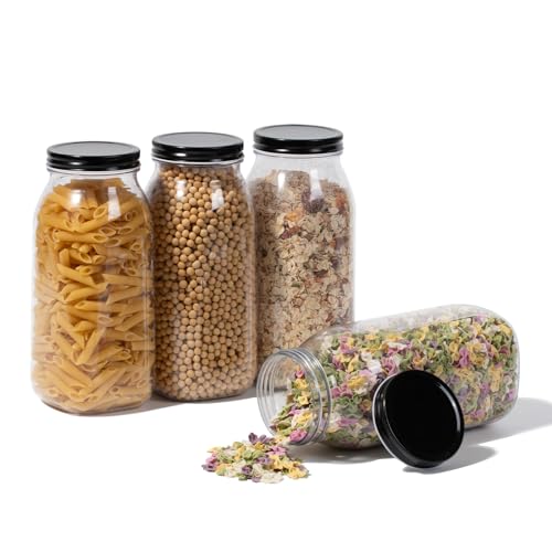 64 oz Large Plastic Mason Jars with Airtight Lids Wide Mouth (4 Count)