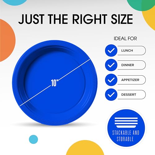 Sturdy Dark Blue Plastic Plates 10" Party Plates 100 Pcs (100 Count)