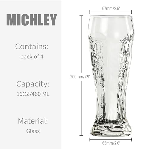 MICHELY Beer Glasses Set of 4 (4 Count)