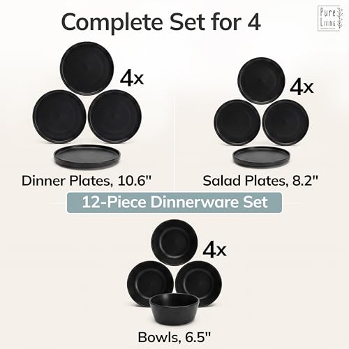 12 Piece Black Dinnerware Set for 4 (12 Count)