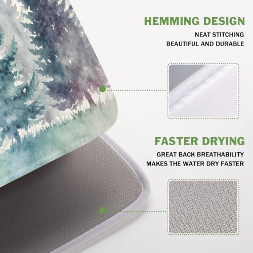 Pine Tree Dish Drying Mat Natural Forest Fog Microfiber Dishes Pad 16x18 Inch Absorbent Fast Dry Dish Drainer Rack Mats for Kitchen Counter