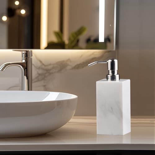 Hand Liquid&Lotion Soap Dispenser Pump Bottle Natural Marble for Kitchen Bathroom Countertop Laundry Room Holds Dish Soap Shampoo Laundry Liquid Shower Gel