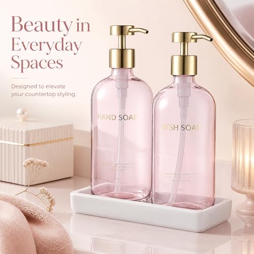 Glass Kitchen Soap Dispenser Set with Ceramic Tray (3 Count)