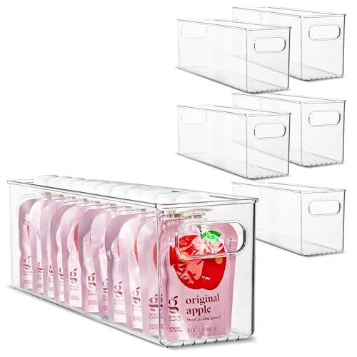 Plastic Food Storage 6 Pack Clear Container Bin with Handles for Organizing Kitchen (6 Count)
