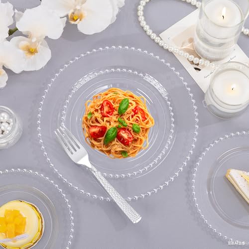100PCS Clear Plastic Plates with Silver Beads for Bridal Showers (100 Count)