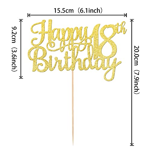 1 PCS Happy 18th Birthday Cake Topper Gold Glitter Cheers to 18 Years Birthday Cake Pick 18 Fabulous Cake Decoration for Happy 18th Birthday Theme Party Decorations Supplies