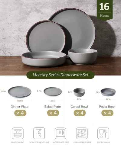 Mercury 16 Piece Dinnerware Set with Pasta Bowls