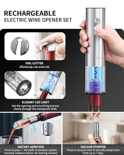 Electric Wine Bottle Opener Set Stainless Steel Rechargeable Wine Opener 8