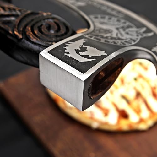 Pizza Cutter Axe Rocker Carbon Steel Slicer Chef Pizza Cutter Viking Axe with Leather Cover