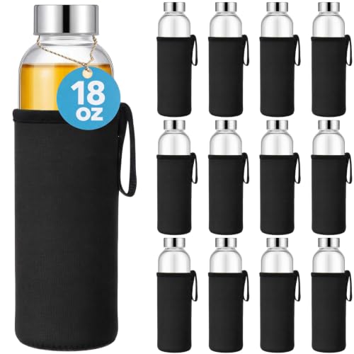 12 Pack Glass Water Bottles with Sleeves (12 Count)