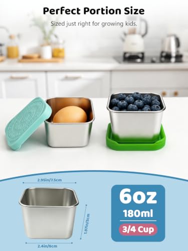 6 Pack Stainless Steel Snack Containers for Kids (6 Count)