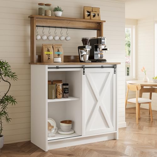 31" Farmhouse Coffee Bar Cabinet with Storage Hutch