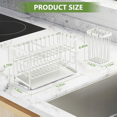 White 2 Tier Kitchen Sink Caddy Organzier Rack with Flexible Dish Brush Holder