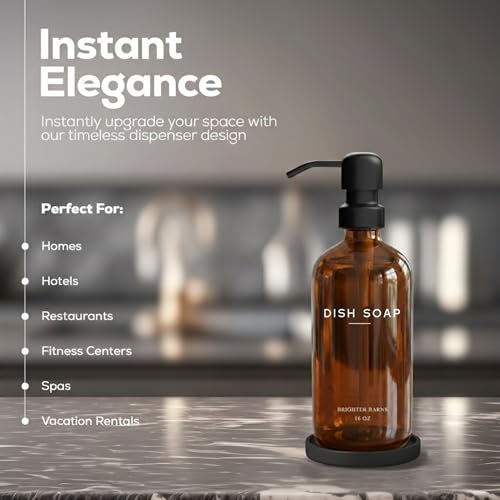 Amber Glass Dish Soap Dispenser for Kitchen Sink by Brighter Barns