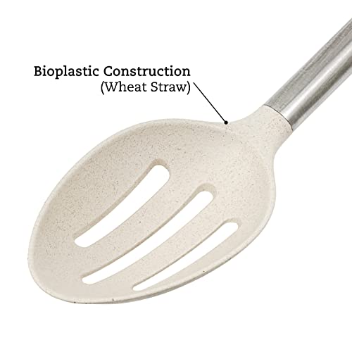 Cream Wheat Straw Slotted Spoon with Stainless Steel Handle Kitchen Utensils