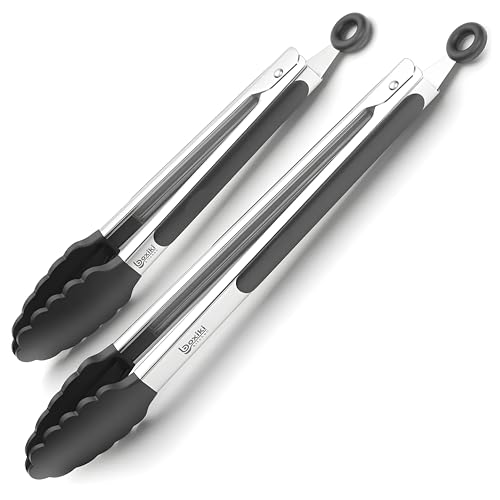 Kitchen Tongs for Cooking with Silicone Tips by Boxiki Kitchen