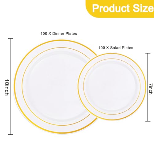 200 Pcs Gold Plastic Plates (200 Count)