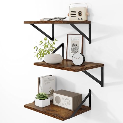 16W x 12D Deep Floating Shelves Set of 3 Rustic Brown (3 Count)