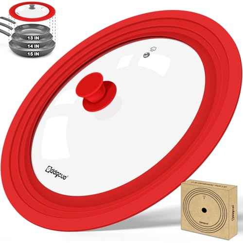 13-14-15 in Universal Pan Lid, Extra Large Silicone Pot Lid for Pots, Pans & Skillets, Replacement Frying Pan Lid with Heat Resistant Silicone Knob, Dishwasher Safe, Red