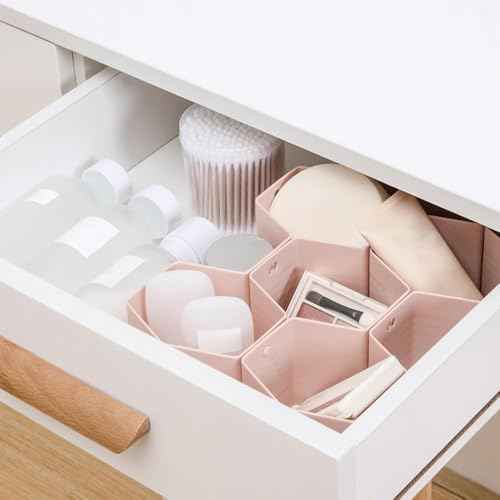 Drawer Divider Organizer Adjustable DIY Grid Honeycomb Drawer Divider for Underwear Belt Scarf Socks Pink (8 Count)