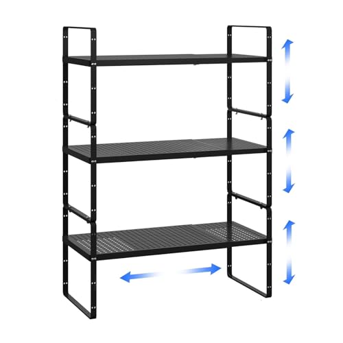 Expandable Cabinet Shelf Organizer Adjustable Metal Spice Rack Stackable Freestanding Counter Storage Shelves for Kitchen Cabinet Under Sink Office Desk (3 Count)