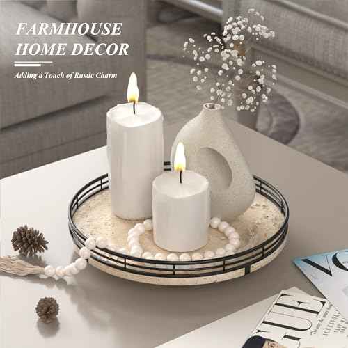 10 Inch Italian Travertine Lazy Susan with Black Metal Frame