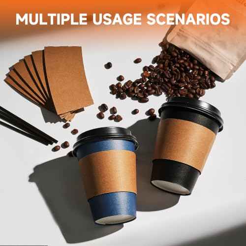 100 Pack 12 oz Disposable Coffee Cups with Lids and Sleeves (100 Count)