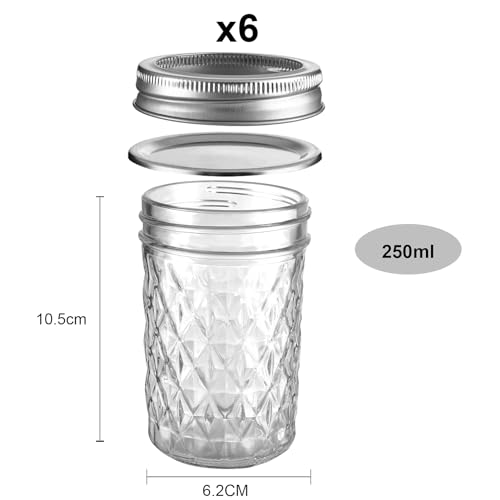 8oz 250ml Glass Mason Jars 6 Pack (6 Count)