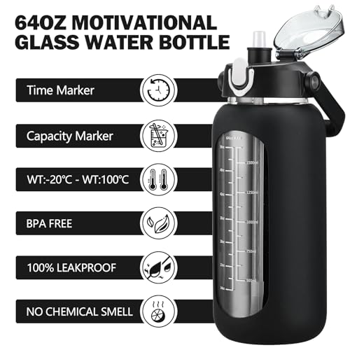 64oz Glass Water Bottles with Straw