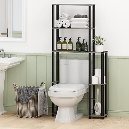 Turn-N-Tube Over The Toilet Storage, 5 Shelves Bathroom Organizer Space Saver Rack, French Oak Grey/Black