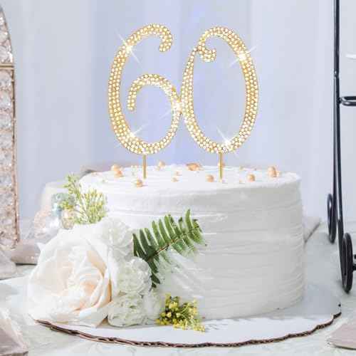 Cake Topper 60th Birthday Decorations Women Gold Rhinestone Cake Toppers