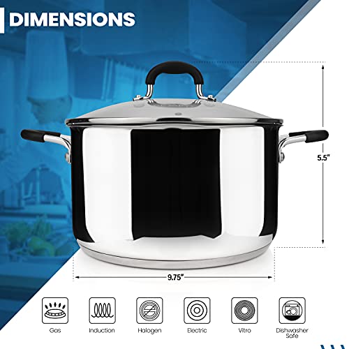 6 Quart Stainless Steel Stock Pot with Glass Strainer Lid