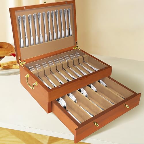 Silverware Storage Box Solid Wood with Lid