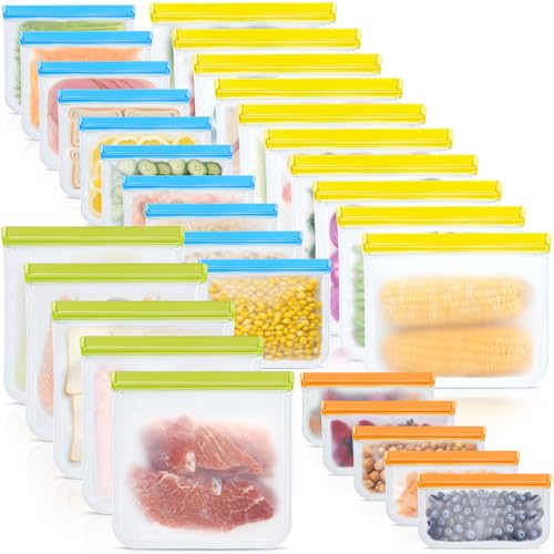 30 Pack Reusable Silicone Food Storage Bags (30 Count)