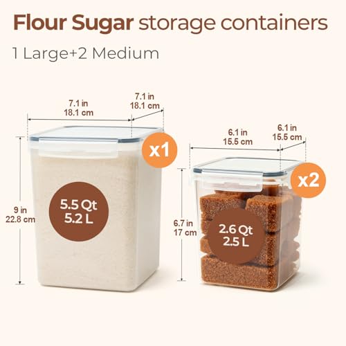 Airtight Flour and Sugar Container 2.6Qt & 5.5Qt 3Pack (3 Count)