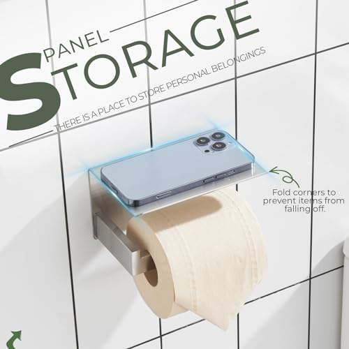 Toilet Paper Roll Holder Brushed Nickel Toilet Paper Holder with Shelf Stainless Steel Bathroom Dispenser Wall Mounted