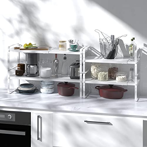 Expandable Cabinet Shelf Organizer Adjustable Metal Spice Rack Stackable Freestanding Counter Storage Shelves for Kitchen Cabinet Under Sink Office Desk