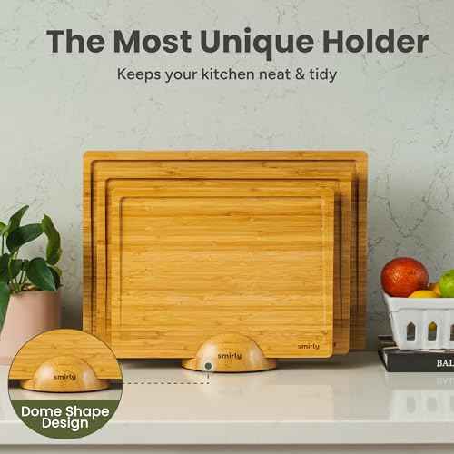 3 Piece Bamboo Cutting Board Set with Stand for Kitchen (4 Count)