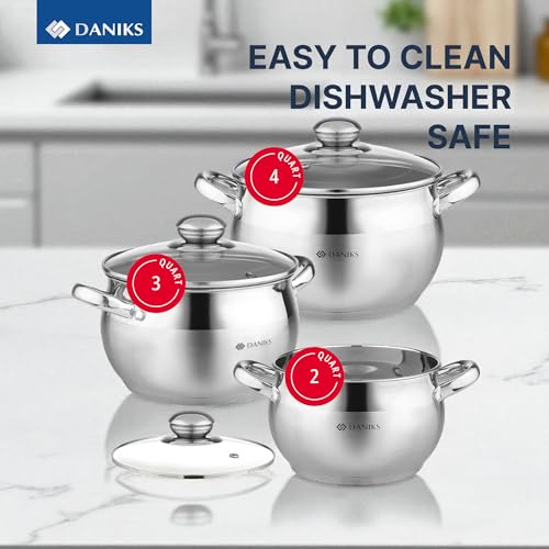 Classic 6 Piece Stainless Steel Cookware Set with Glass Lids (6 Count)