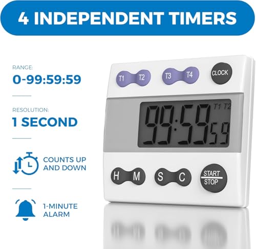 Portable Digital Kitchen & Lab Timer 810015 (4 Timer)