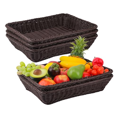 5 Pack 16 Inch Deep Coffee Wicker Bread Basket (5 Count)
