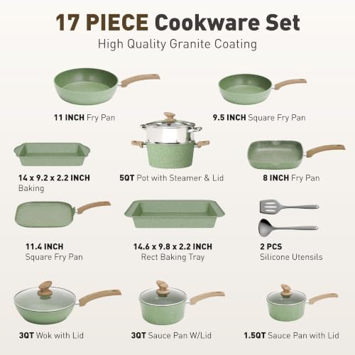 17 Piece Pots and Pans Set Non Stick