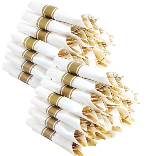 400PCS Gold Wrapped Silverware Disposable Fancy for Parties Weddings (400 Count)