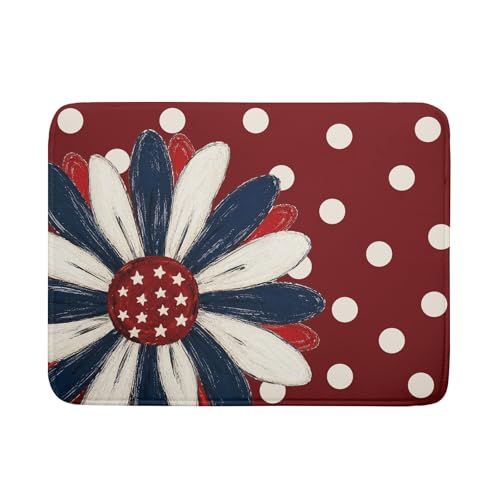 Patriotic Dish Drying Mat 18x24 In Red and Blue Daisy Microfiber Kitchen Draining Mat for Countertops