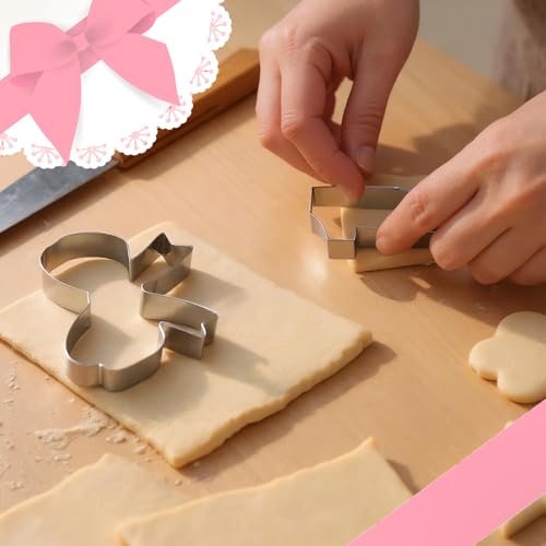 Pink Bow Birthday Party Supplies 2 Pcs 5 Inch Bow Cookie Cutter Number One Cookie Cutter Baking Mold Metal Sandwich Pancake Fondant Cake Mold First Birthday First Anniversary Wedding Party (2 Count)