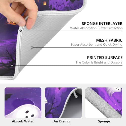 Halloween Scary Night Pumpkin Lanterns Purple Castle Dish Drying Mat for Kitchen Counter Absorbent Microfiber Large Drying Pad Dish mats for Kitchen Countertops 18 x 24 Inch